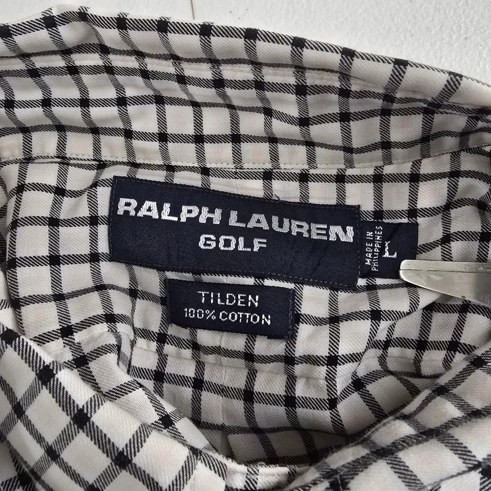 Vintage Ralph Lauren Golf Tilden Shirt Mens Large‎ Windowpane Check Cotton L